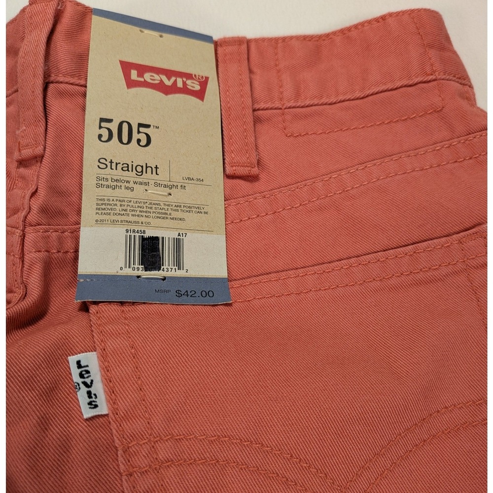 NWT Levi's 505 Jeans Boys 12 Reg 26x26 Salmon Pink Denim Straight Bootcut Cotton - Picture 5 of 10